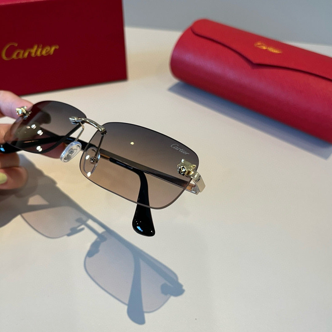 Cartier Lightweight Metal Rimless Brown Lens Sunglasses for Men & Wom - 998275 - detail image 6