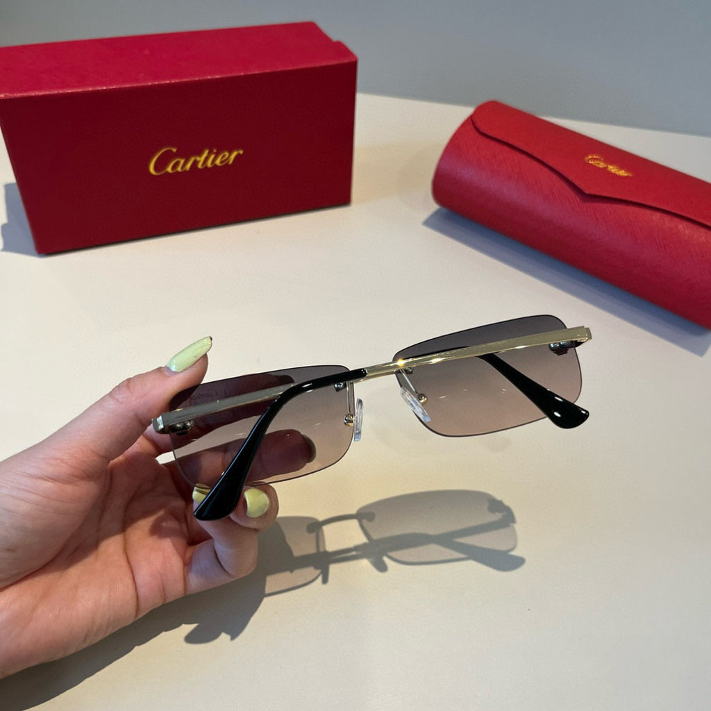 Cartier Lightweight Metal Rimless Brown Lens Sunglasses for Men & Wom - 998275 - detail image 5