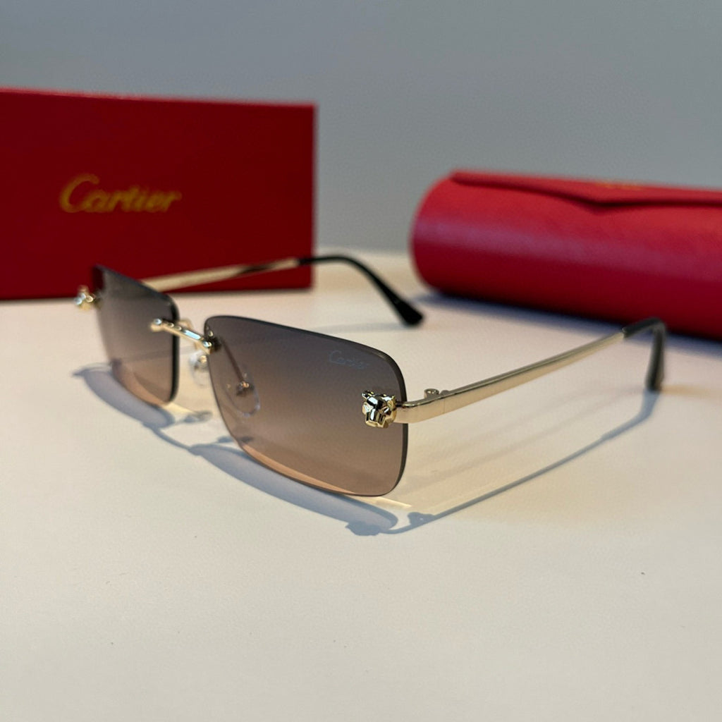 Cartier Lightweight Metal Rimless Brown Lens Sunglasses for Men & Wom - 998275 - detail image 3