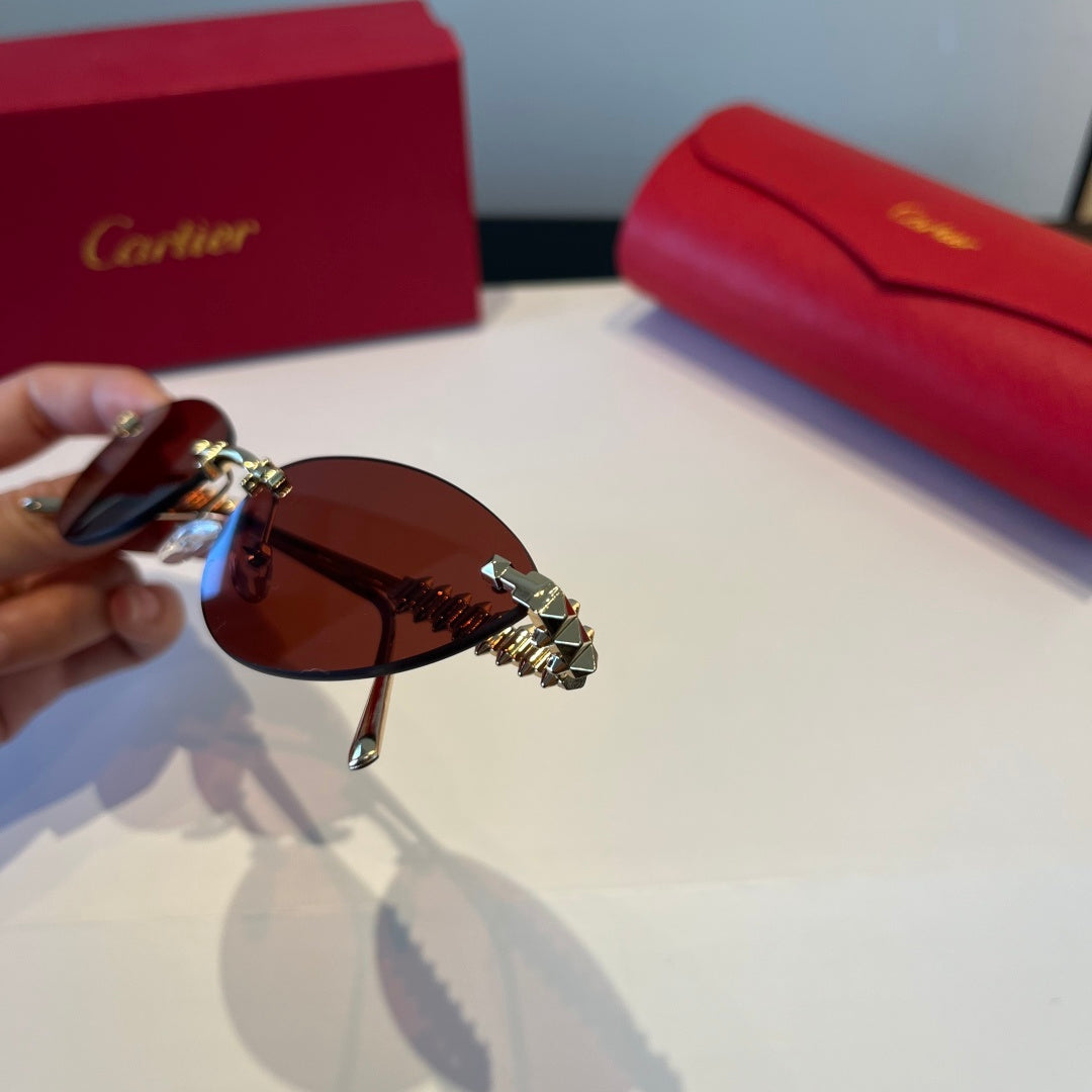 Cartier Lightweight Metal Rimless Red Lens Sunglasses for Men & Women - 867184 - detail image 4