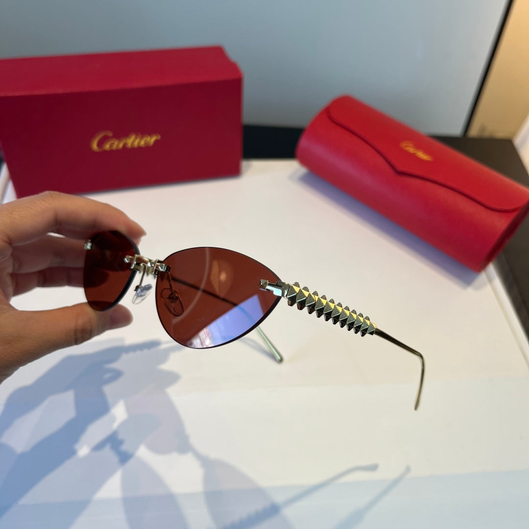 Cartier Lightweight Metal Rimless Red Lens Sunglasses for Men & Women - 998263 - detail image 7