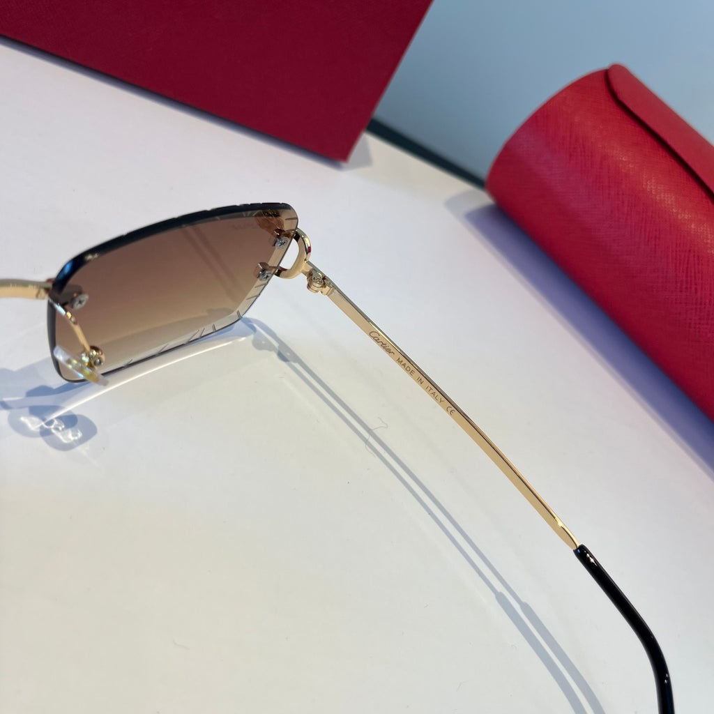 Cartier Lightweight Metal Rimless Brown Lens Sunglasses for Men & Wom - 998252 - detail image 4