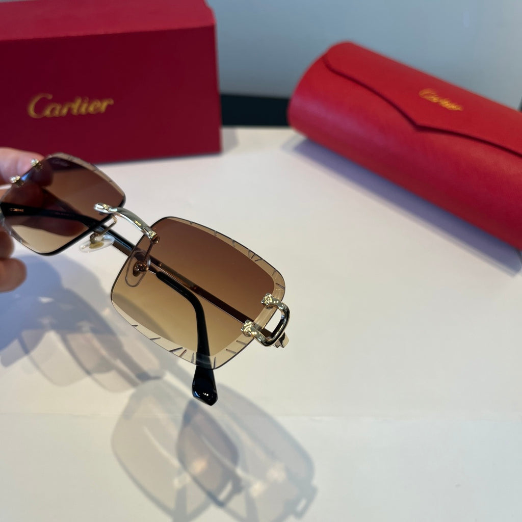 Cartier Lightweight Metal Rimless Brown Lens Sunglasses for Men & Wom - 998252 - detail image 6