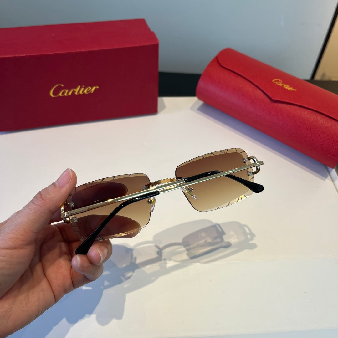 Cartier Lightweight Metal Rimless Brown Lens Sunglasses for Men & Wom - 867172 - detail image 5