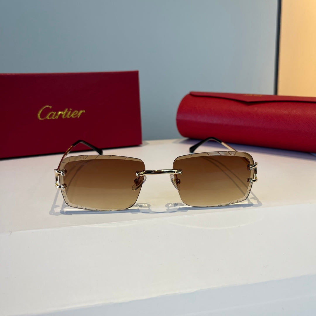 Cartier Lightweight Metal Rimless Brown Lens Sunglasses for Men & Wom - 998252 - detail image 2