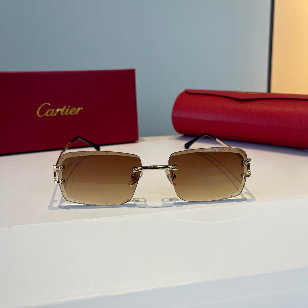 Cartier Lightweight Metal Rimless Brown Lens Sunglasses for Men & Wom - 398986 - detail image 2