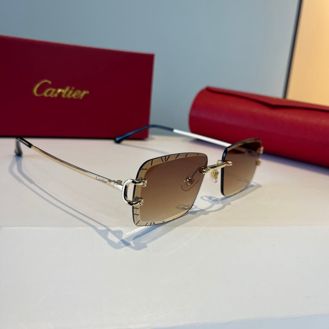 Cartier Lightweight Metal Rimless Brown Lens Sunglasses for Men & Wom - 998252