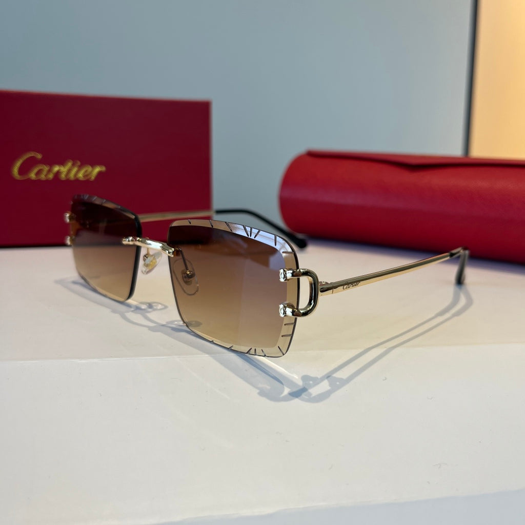 Cartier Lightweight Metal Rimless Brown Lens Sunglasses for Men & Wom - 398986 - detail image 3