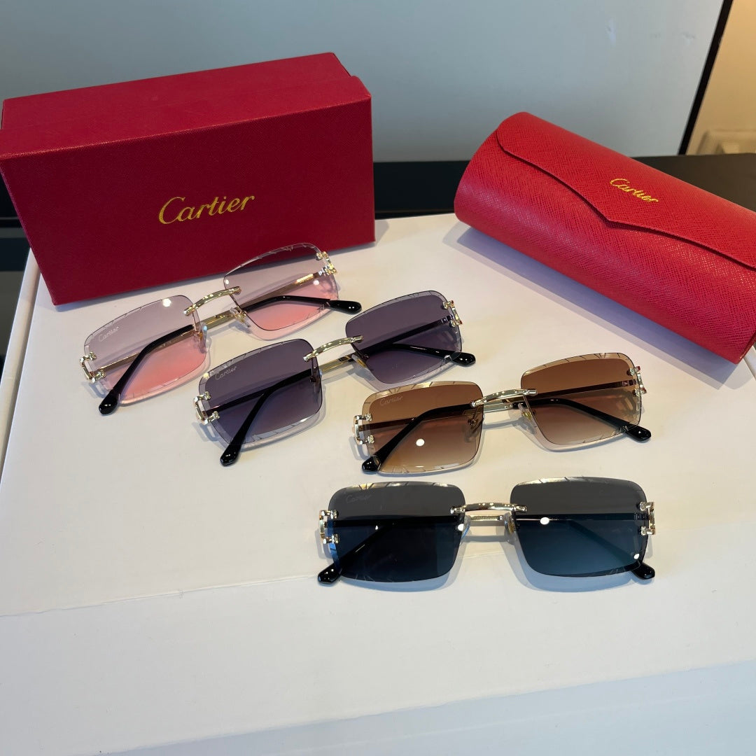 Cartier Lightweight Metal Rimless Brown Lens Sunglasses for Men & Wom - 998252 - detail image 8