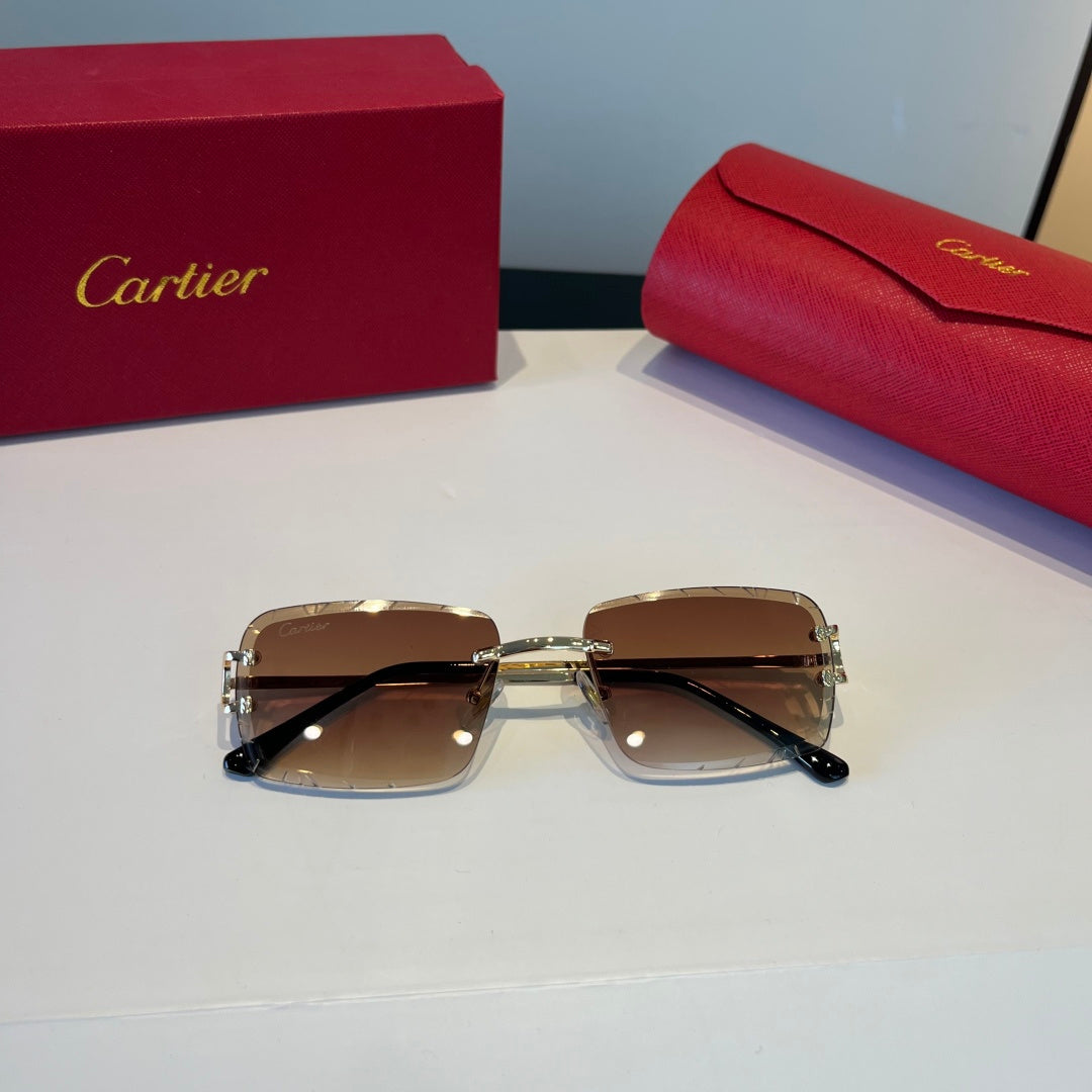Cartier Lightweight Metal Rimless Brown Lens Sunglasses for Men & Wom - 998252 - detail image 7
