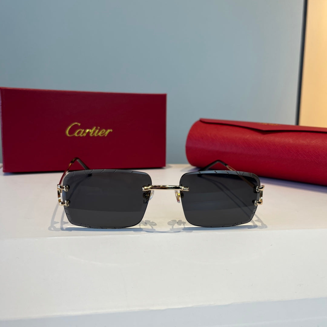 Cartier Lightweight Metal Rimless Black Lens Sunglasses for Men & Wom - 465800