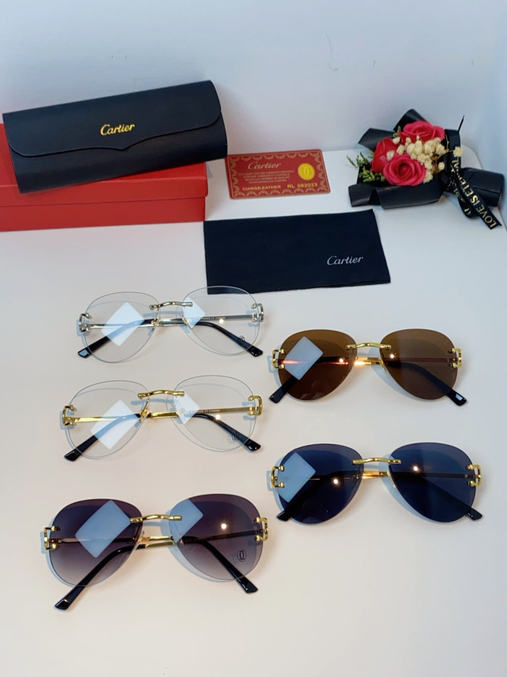 Cartier Lightweight Rimless Blue Lens Sunglasses for Men & Women - 432288 - detail image 12