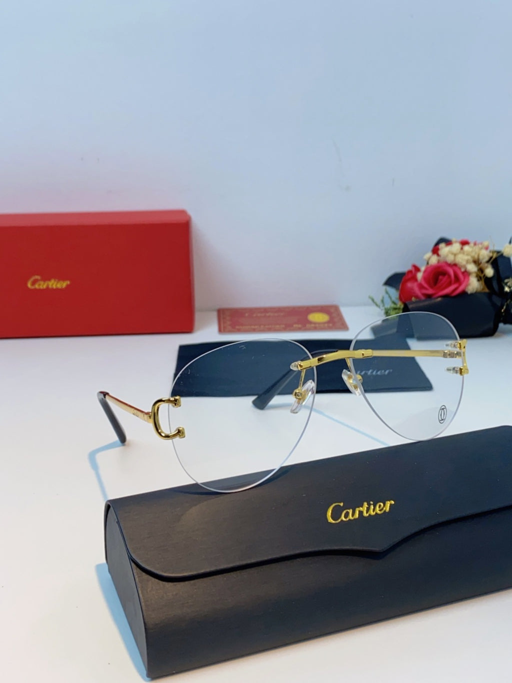 Cartier Lightweight Rimless Blue Lens Sunglasses for Men & Women - 432288 - detail image 10
