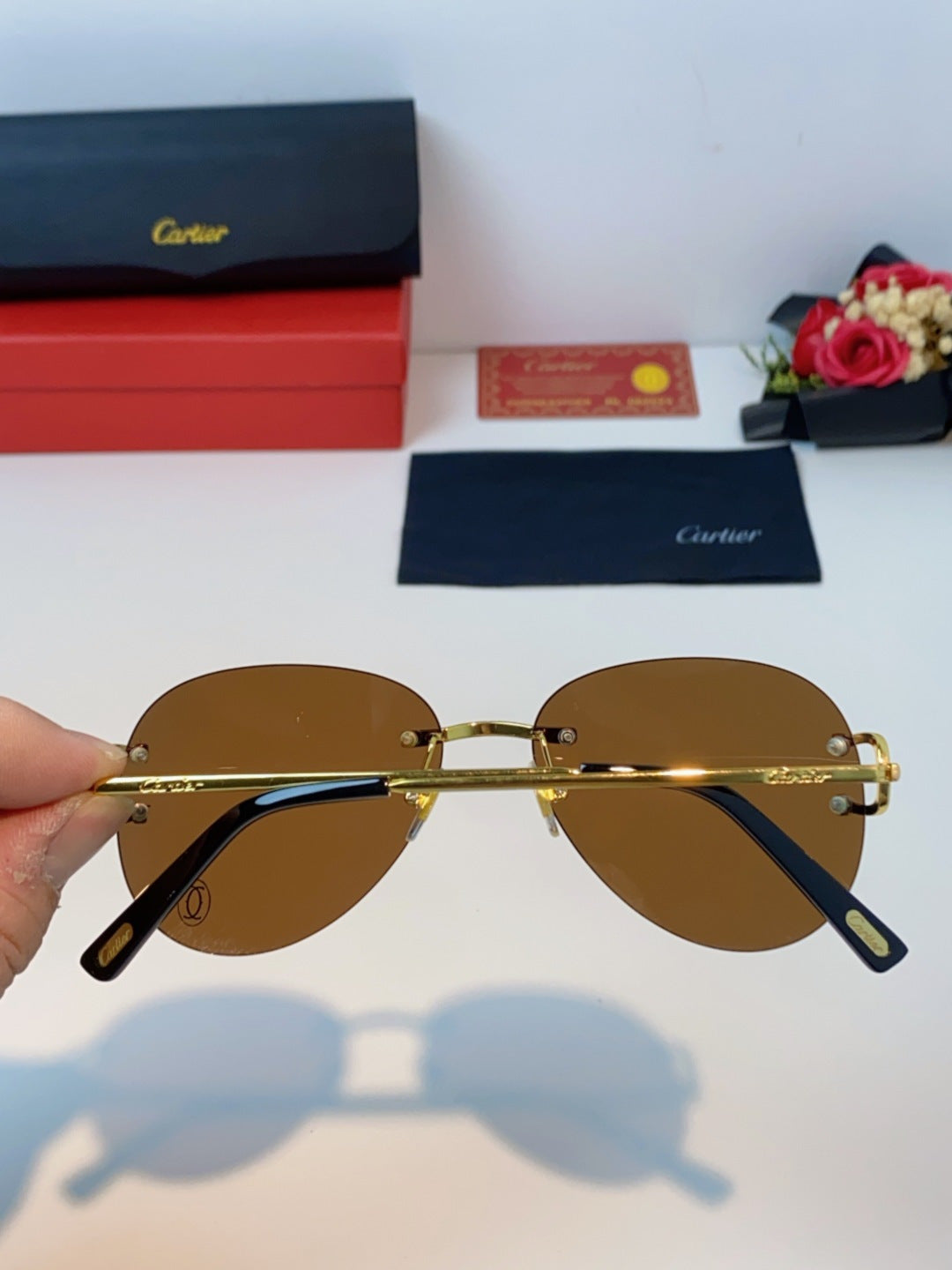 Cartier Lightweight Rimless Brown Lens Sunglasses for Men & Women - 432290 - detail image 4