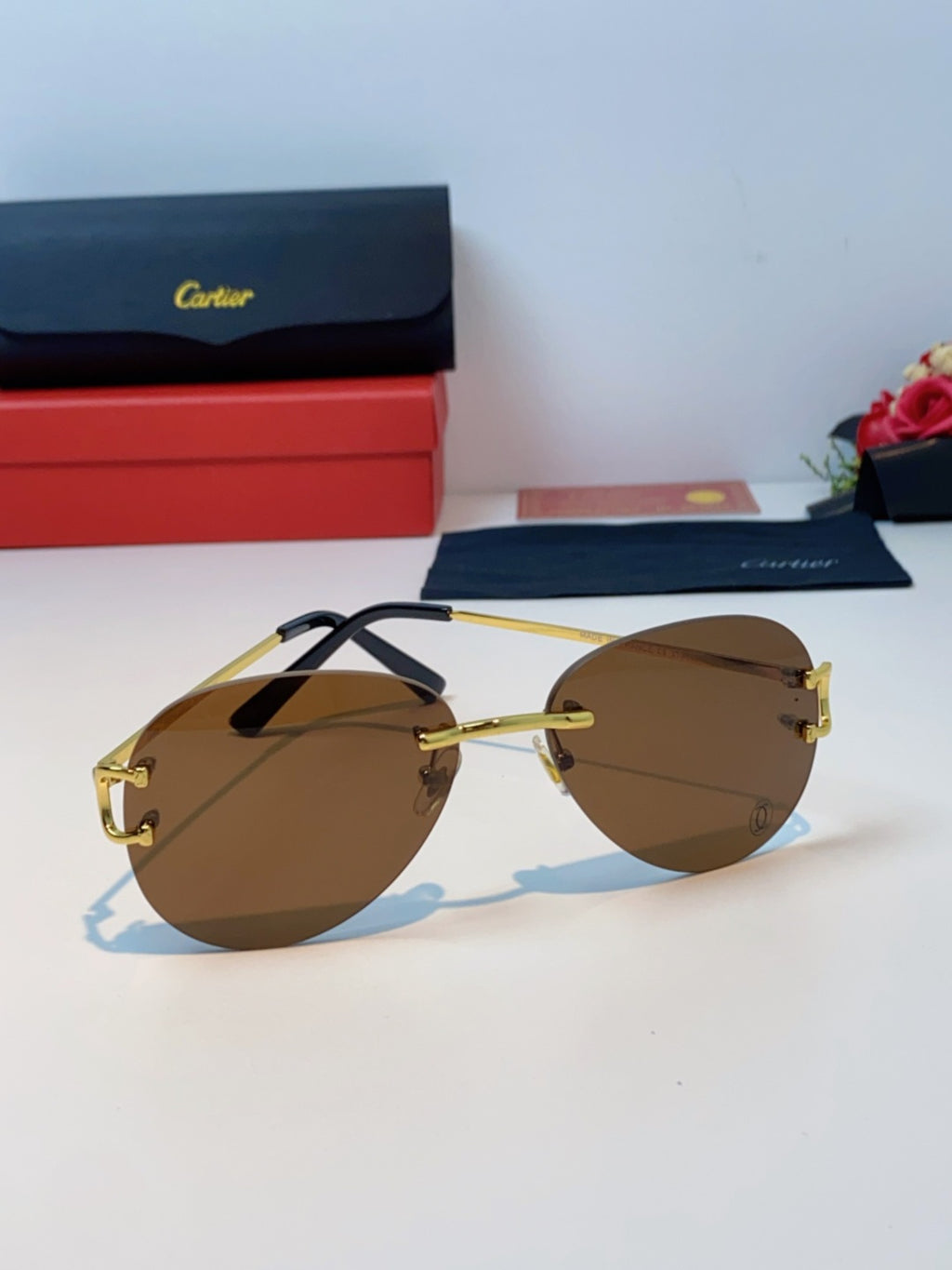 Cartier Lightweight Rimless Brown Lens Sunglasses for Men & Women - 432290