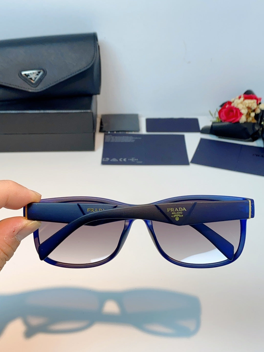 Prada Polarized Square Blue Lens Sunglasses for Men & Women - 934943 - detail image 5