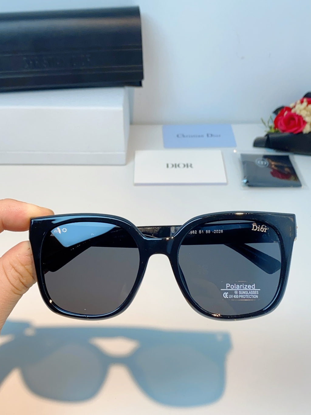 Dior Polarized Cat-Eye Black Lens Sunglasses for Women - detail image 4