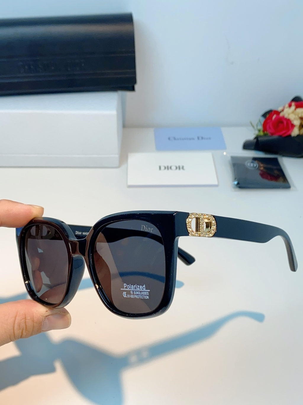 Dior Polarized Cat-Eye Black Lens Sunglasses for Women - 934545 - detail image 6