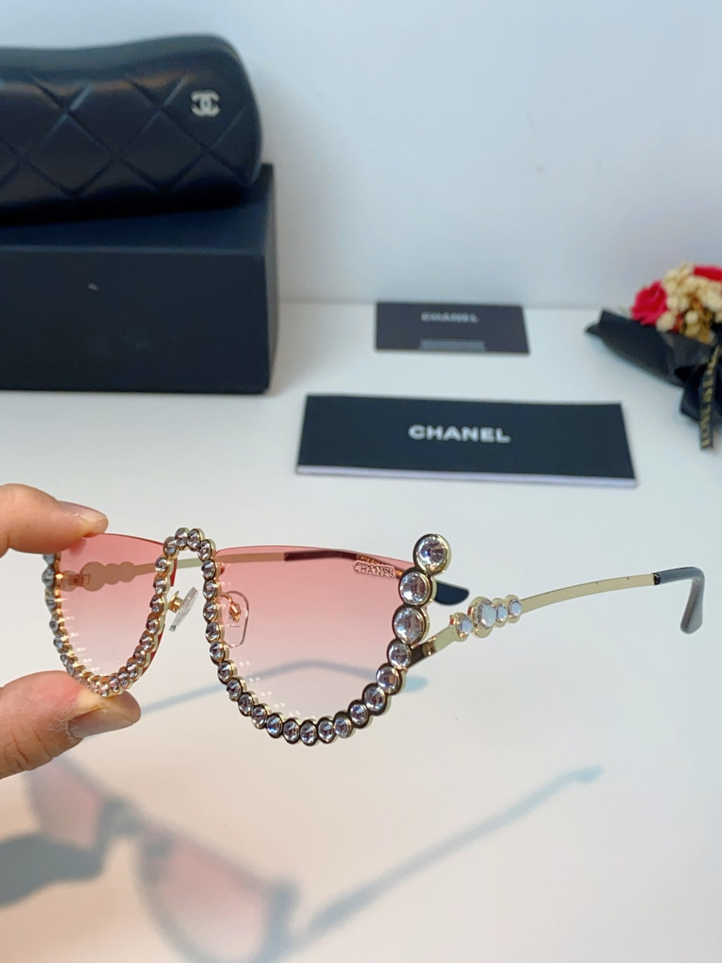 Chanel Metal Browline Pink Lens Sunglasses for Women - detail image 6