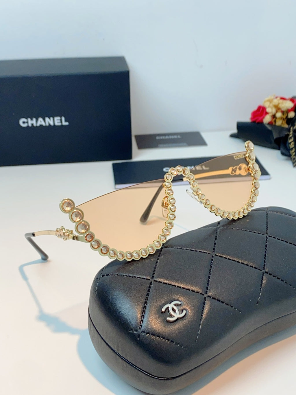 Chanel Metal Browline Gold Lens Sunglasses for Women - detail image 10