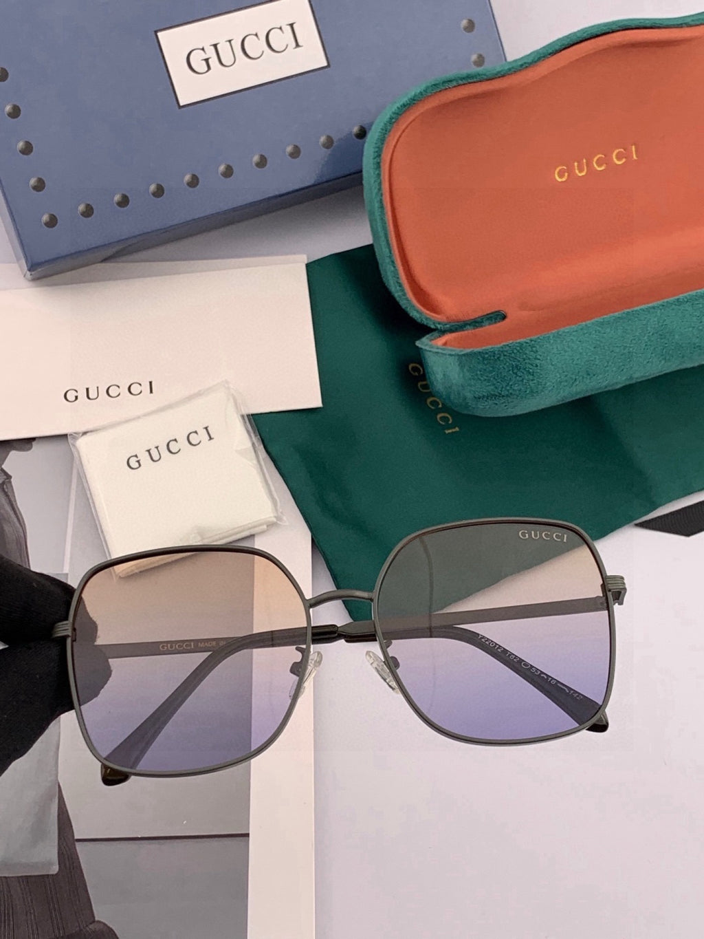 Gucci G22201 Metal Square Black Lens Sunglasses for Men & Women - 934081