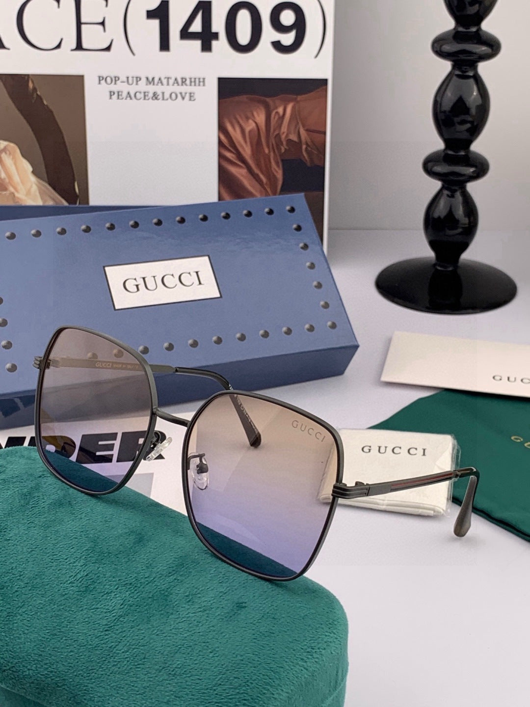 Gucci G22201 Metal Square Black Lens Sunglasses for Men & Women - 934081 - detail image 2