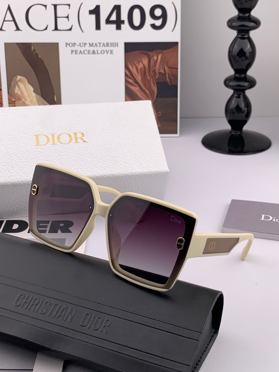 Dior CD0971 Polarized Square Red Lens Sunglasses for Men & Women - 934555