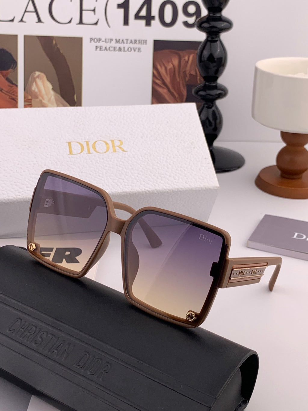 Dior CD1277 Polarized Square Red Lens Sunglasses for Women - 934548 - detail image 3