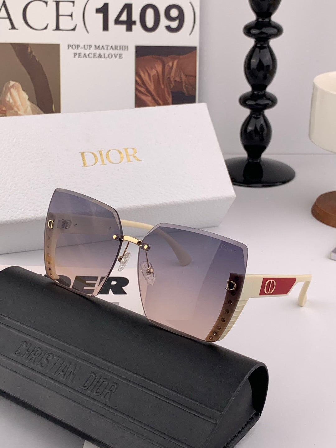 Dior CD0291 Square Black Lens Sunglasses for Women - detail image 6