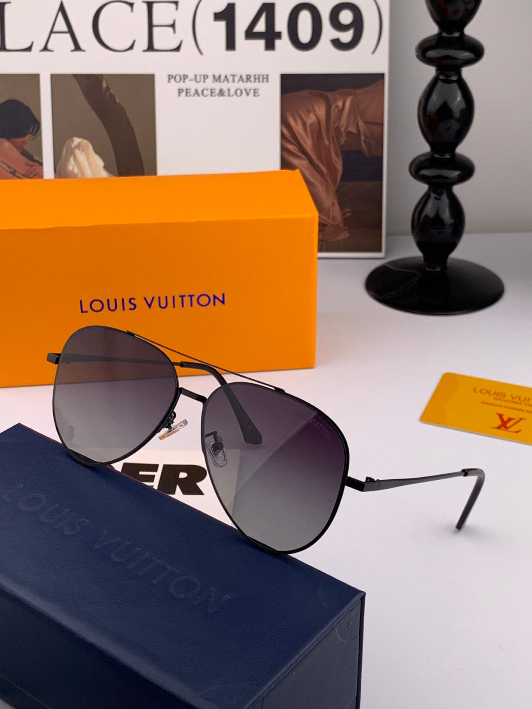 Louis Vuitton L58901 Polarized Aviator Black Lens Sunglasses for Men