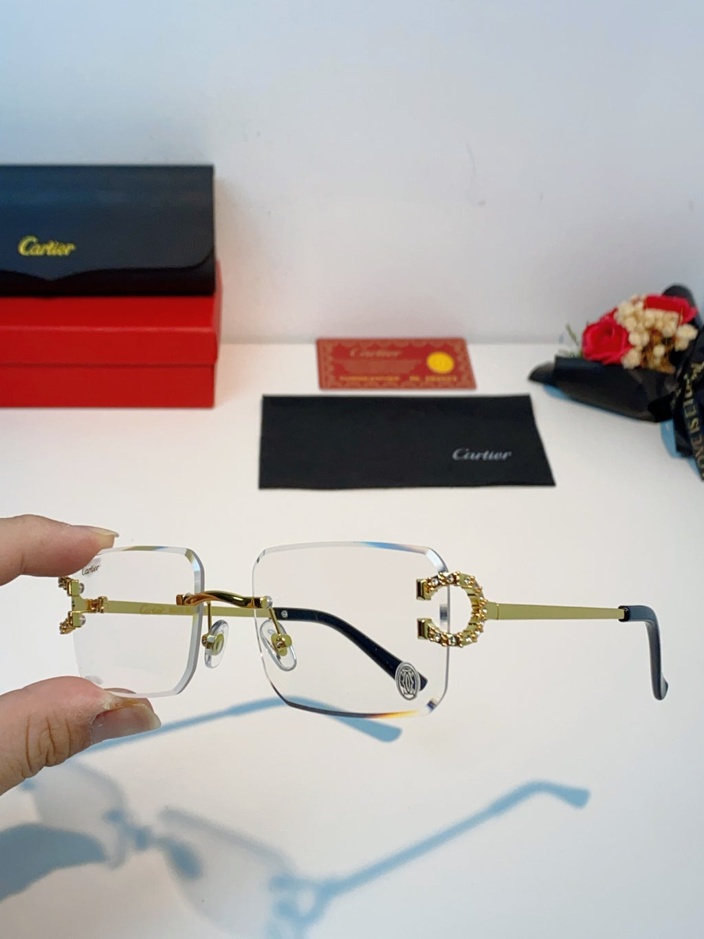 Cartier Lightweight Rimless Brown Lens Sunglasses for Men & Women - 449488 - detail image 6