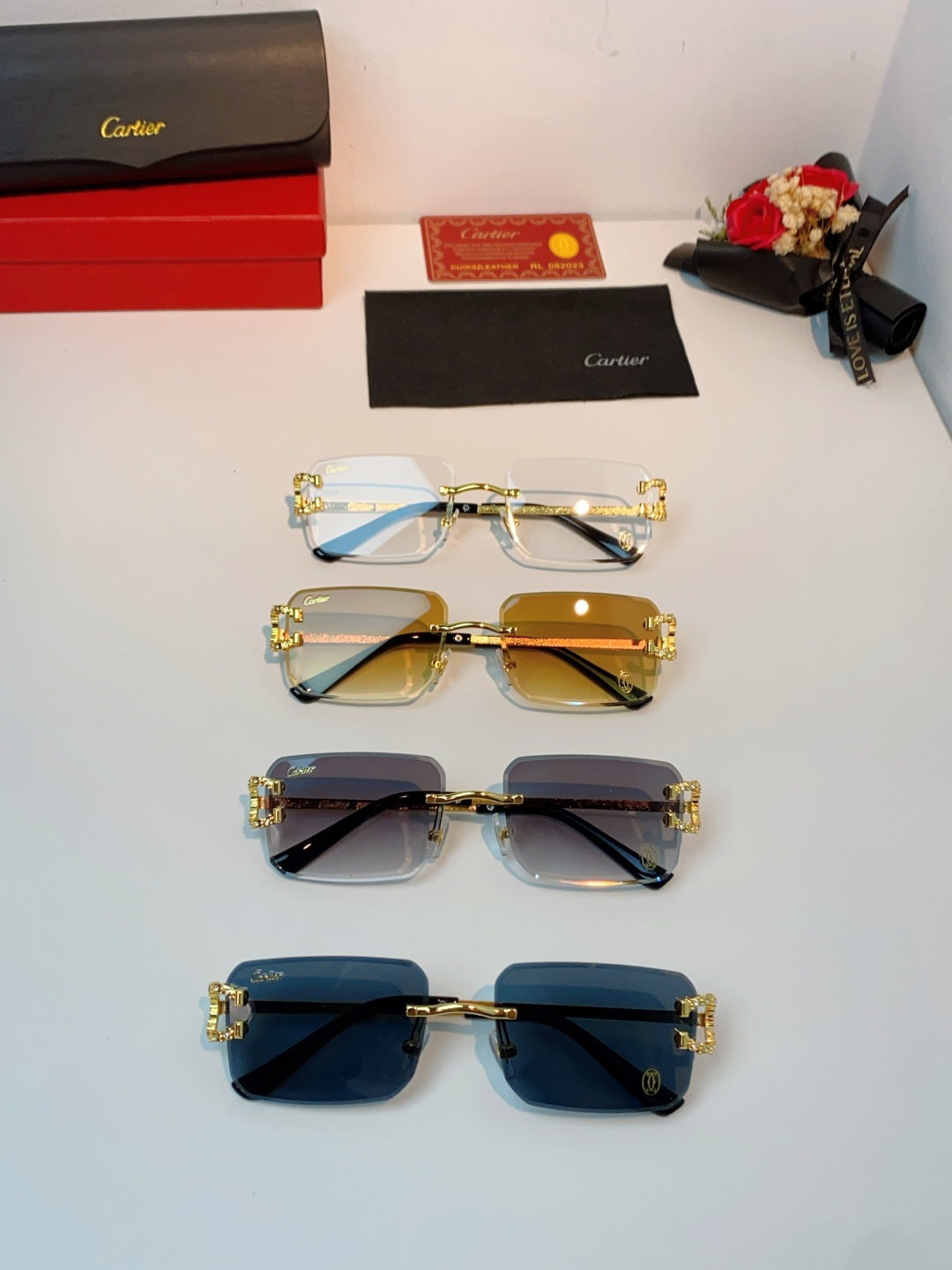 Cartier Lightweight Rimless Orange Lens Sunglasses for Men & Women - 449489 - detail image 12