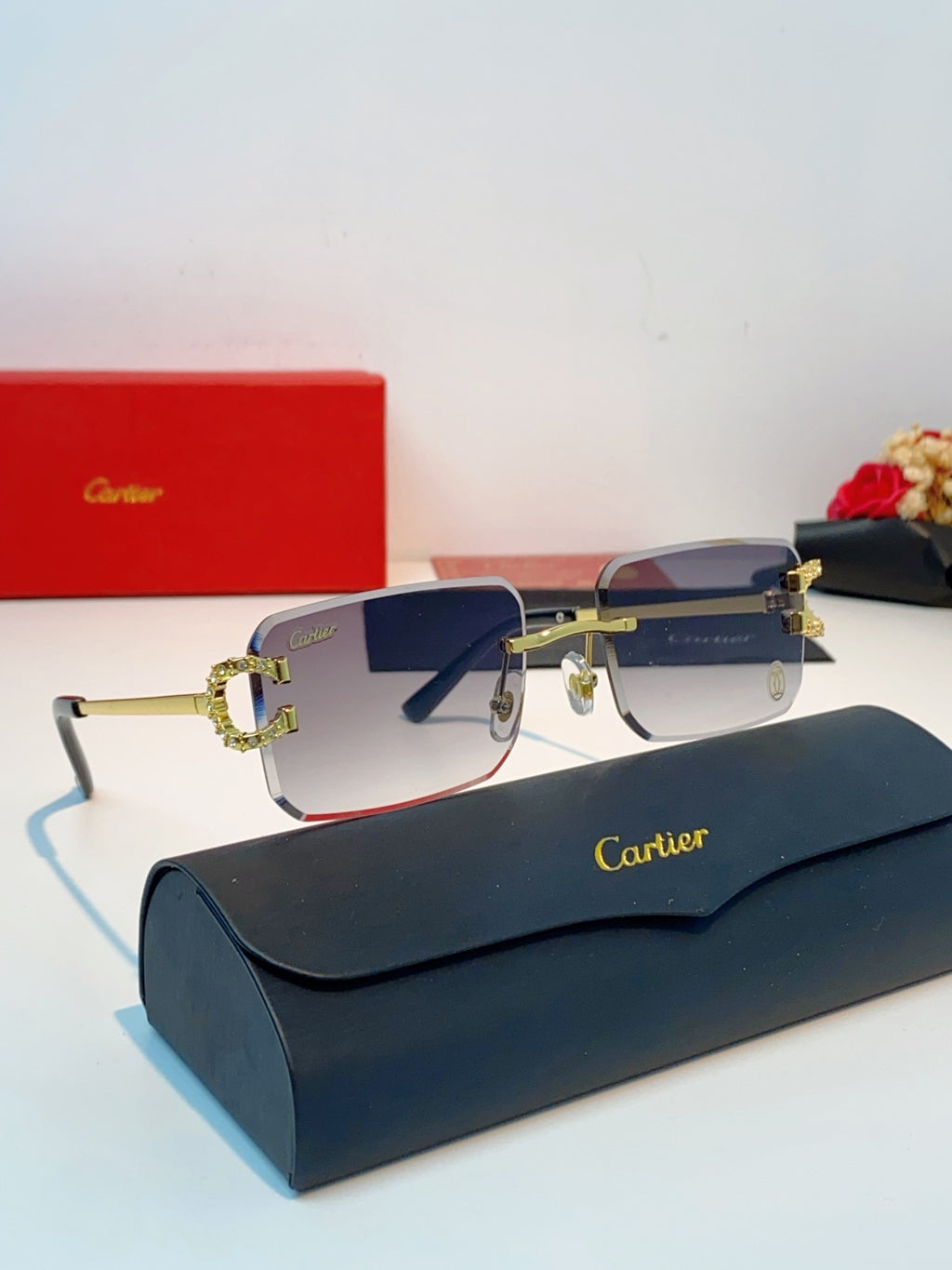 Cartier Lightweight Rimless Gray Lens Sunglasses for Men & Women - 449490 - detail image 10
