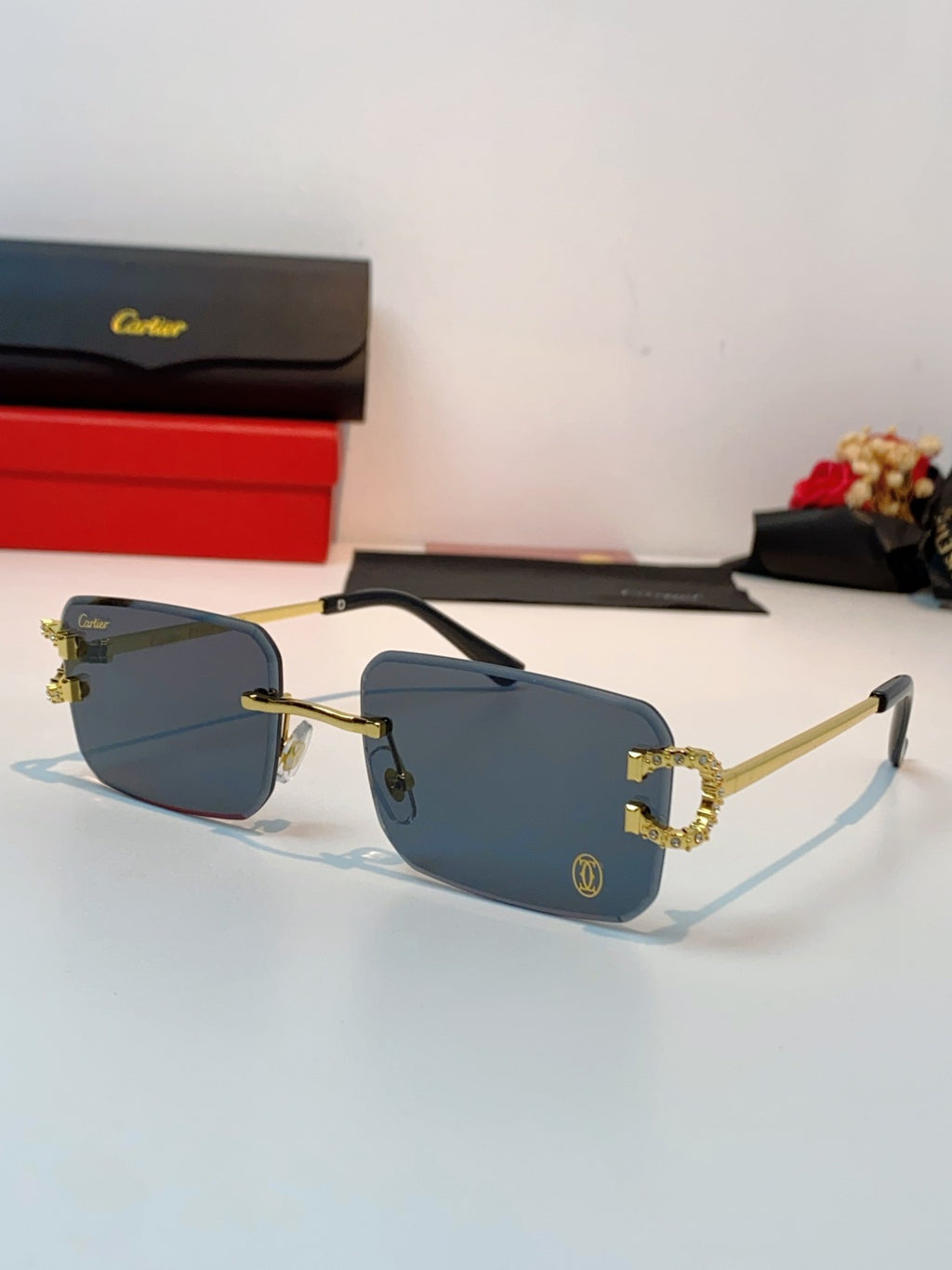 Cartier Lightweight Rimless Black Lens Sunglasses for Men & Women - 449491