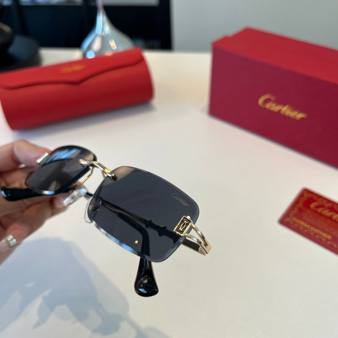 Cartier Lightweight Metal Rimless Blue Lens Sunglasses for Men & Wome - 372280 - detail image 6