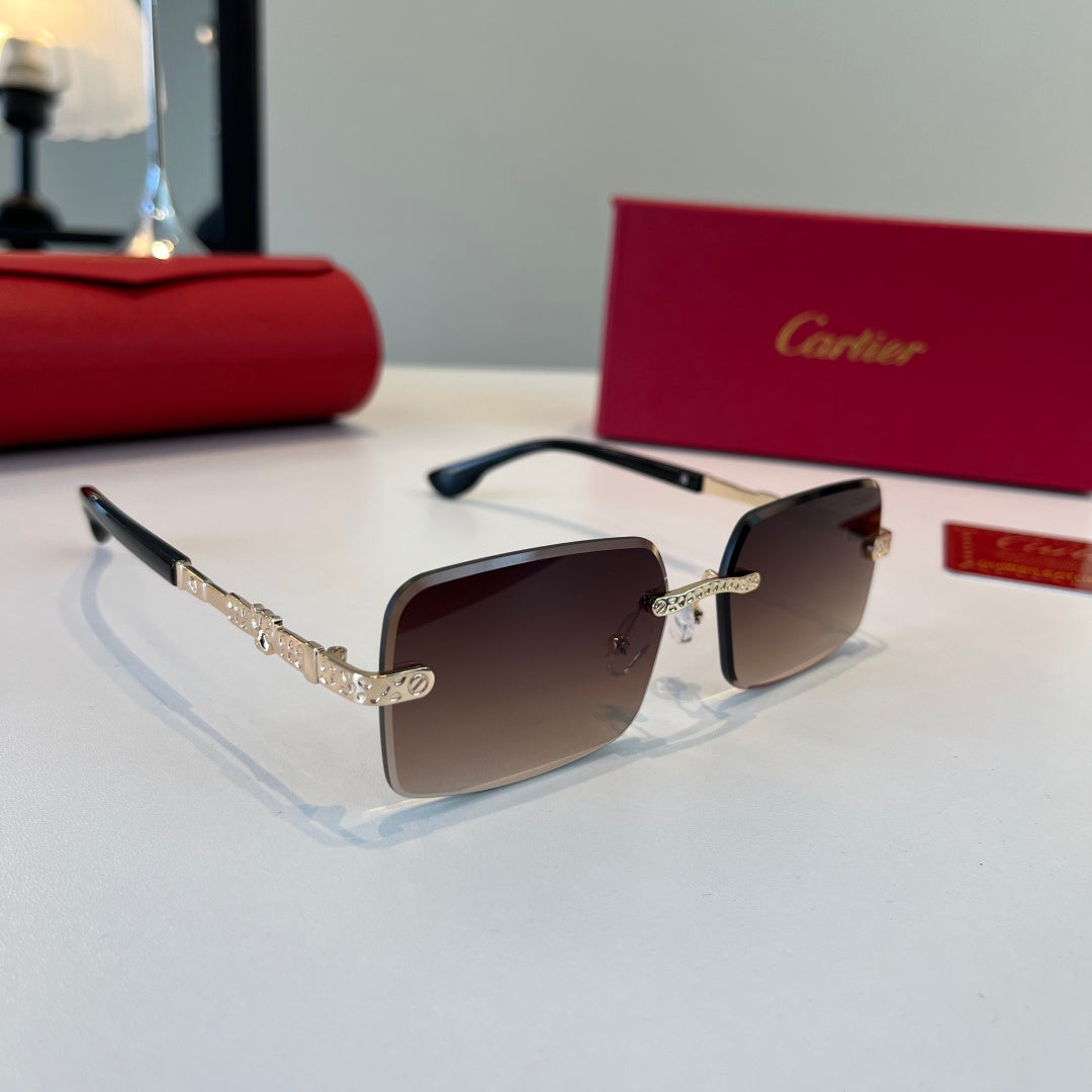 Cartier Lightweight Metal Rimless Red Lens Sunglasses for Men & Women - 372284