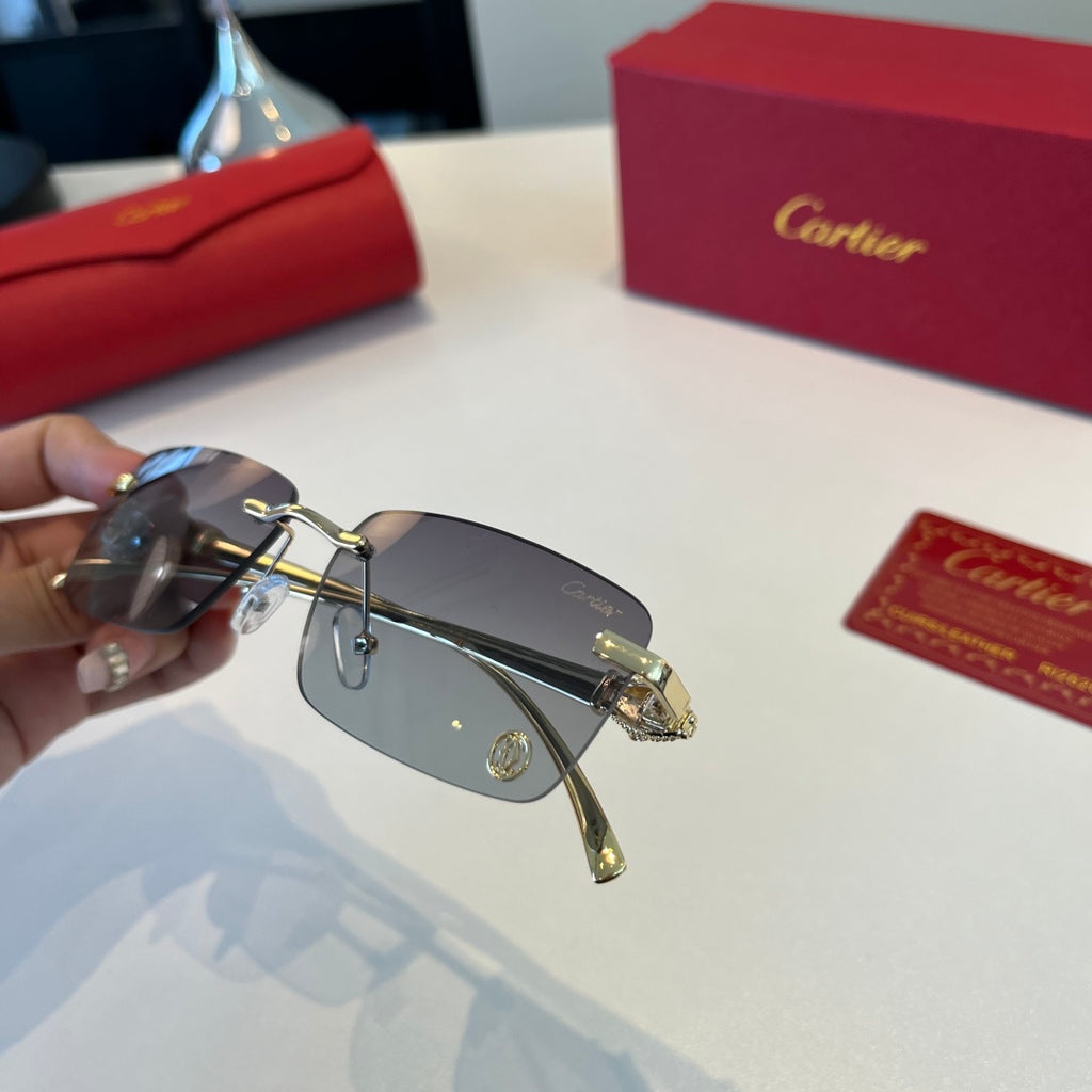 Cartier Lightweight Metal Rimless Silver Lens Sunglasses for Men & Wo - 372286 - detail image 6