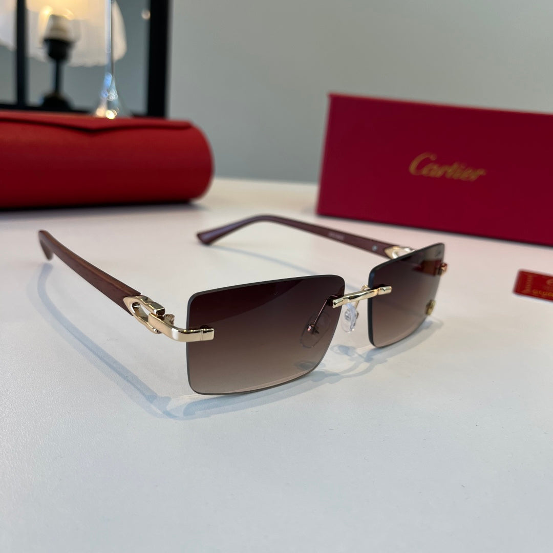 Cartier Lightweight Metal Rimless Red Lens Sunglasses for Men & Women - 372287
