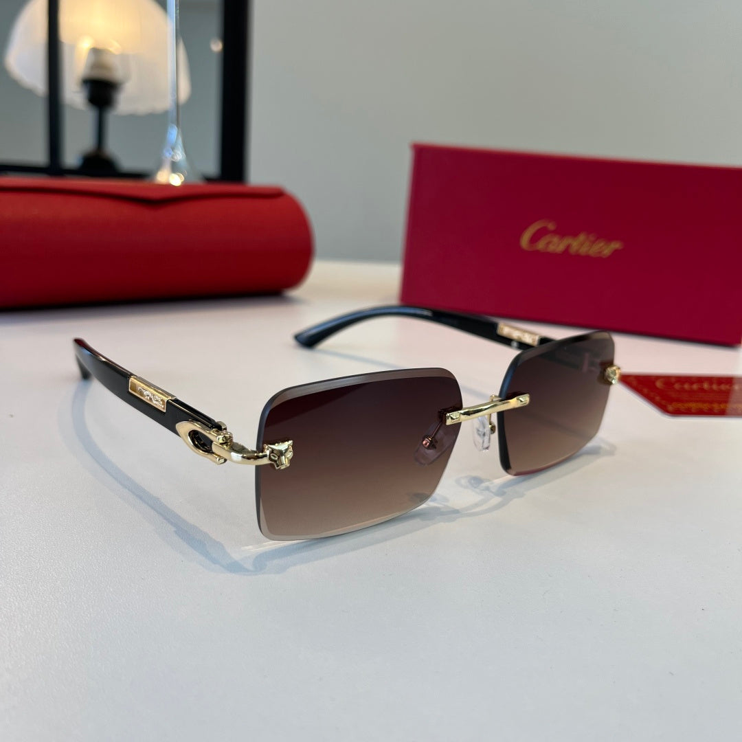 Cartier Lightweight Metal Rimless Red Lens Sunglasses for Men & Women - 372291
