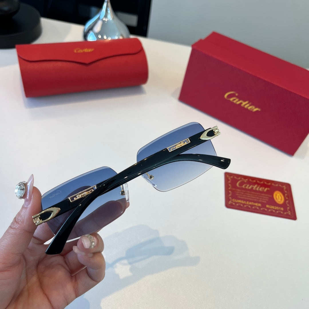Cartier Lightweight Metal Rimless Blue Lens Sunglasses for Men & Wome - 372293 - detail image 7