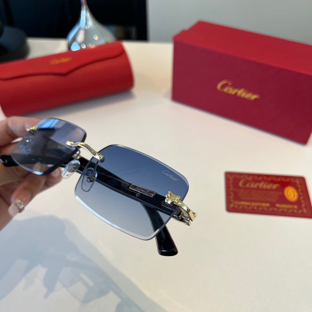 Cartier Lightweight Metal Rimless Blue Lens Sunglasses for Men & Wome - 372293 - detail image 5