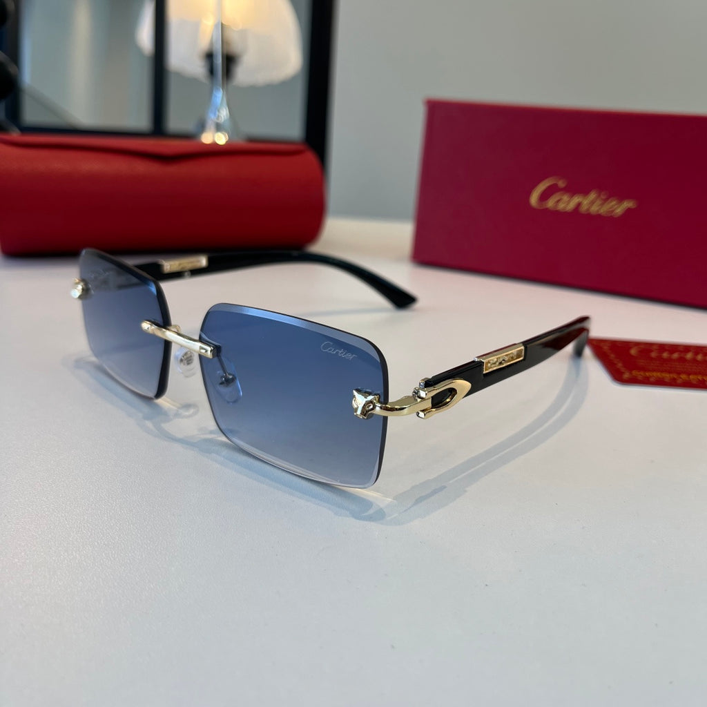 Cartier Lightweight Metal Rimless Blue Lens Sunglasses for Men & Wome - 372293 - detail image 3