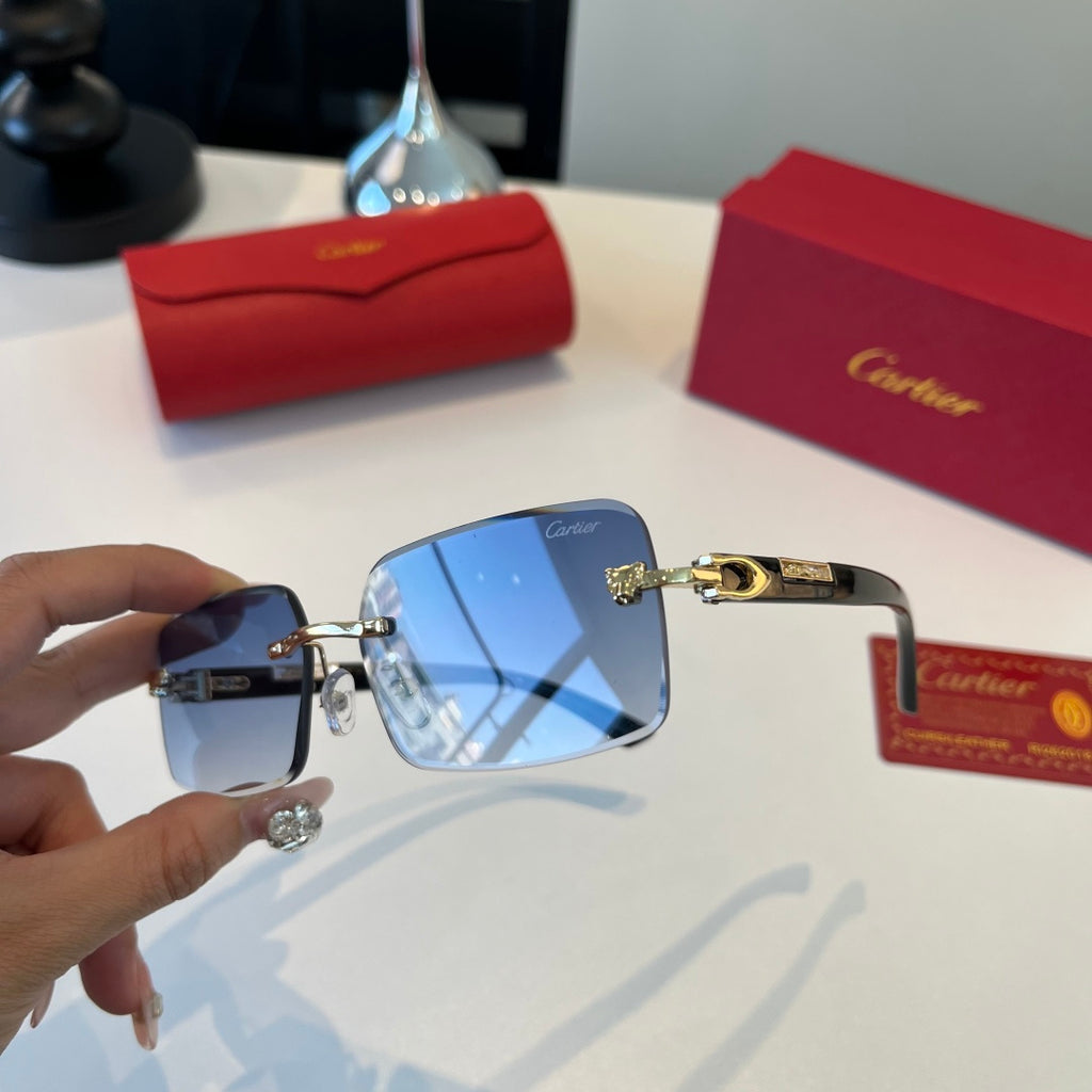 Cartier Lightweight Metal Rimless Blue Lens Sunglasses for Men & Wome - 372293 - detail image 9
