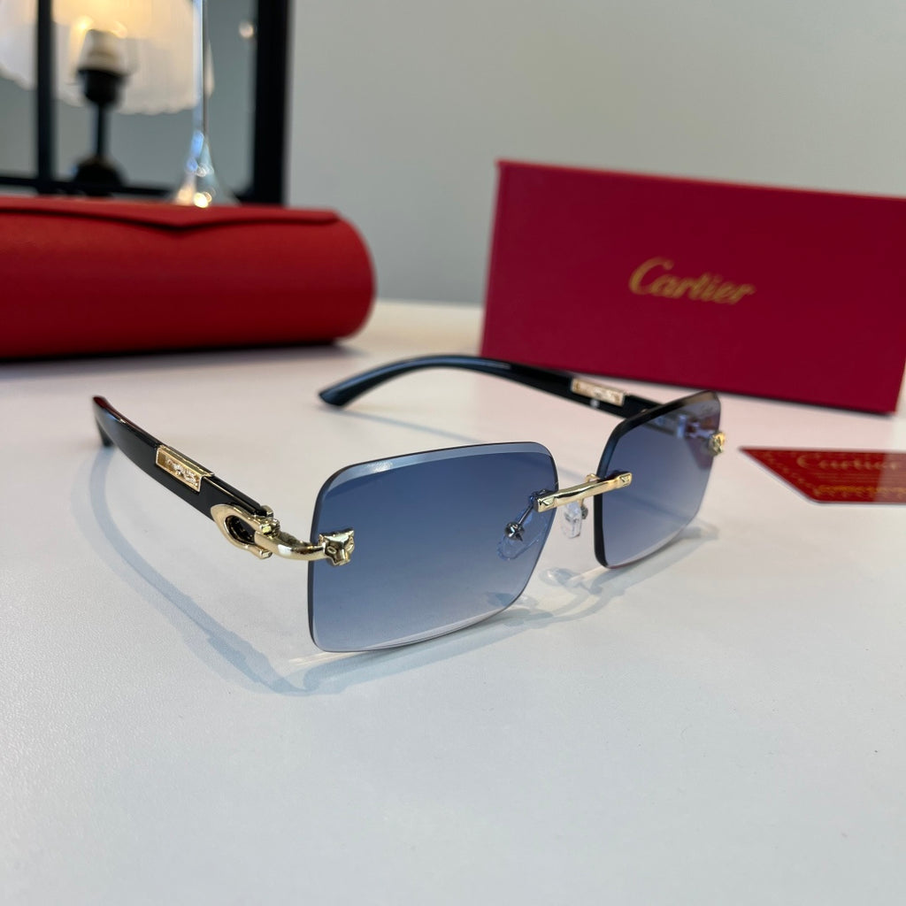 Cartier Lightweight Metal Rimless Blue Lens Sunglasses for Men & Wome - 465822