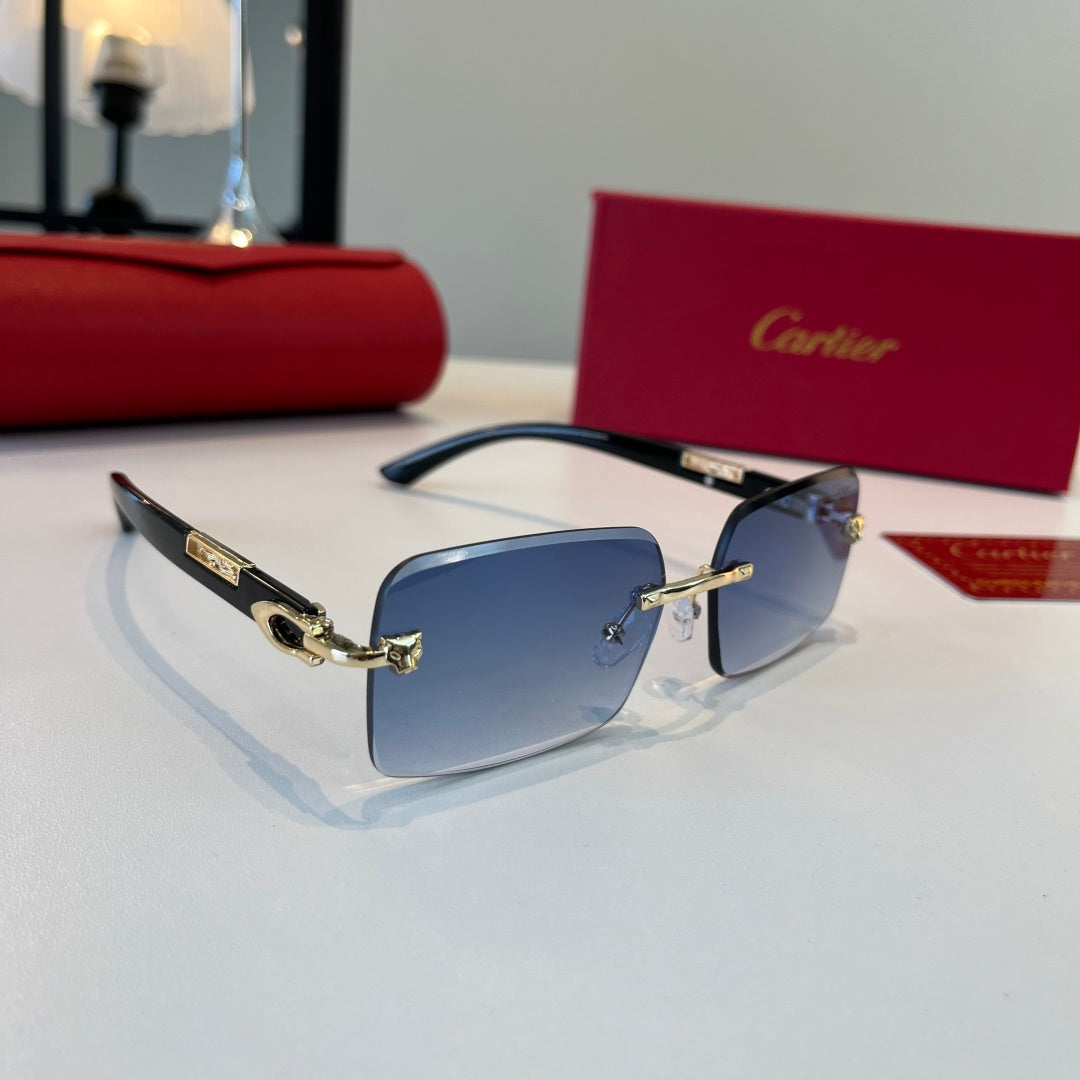 Cartier Lightweight Metal Rimless Blue Lens Sunglasses for Men & Wome - 372293
