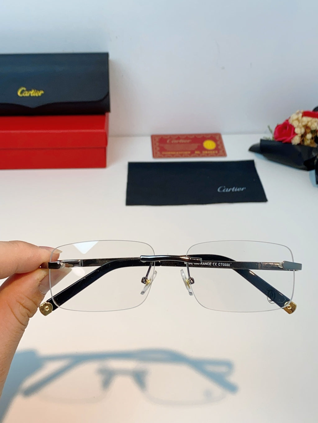 Cartier Lightweight Rimless Silver Lens Sunglasses for Men & Women - 415952 - detail image 4