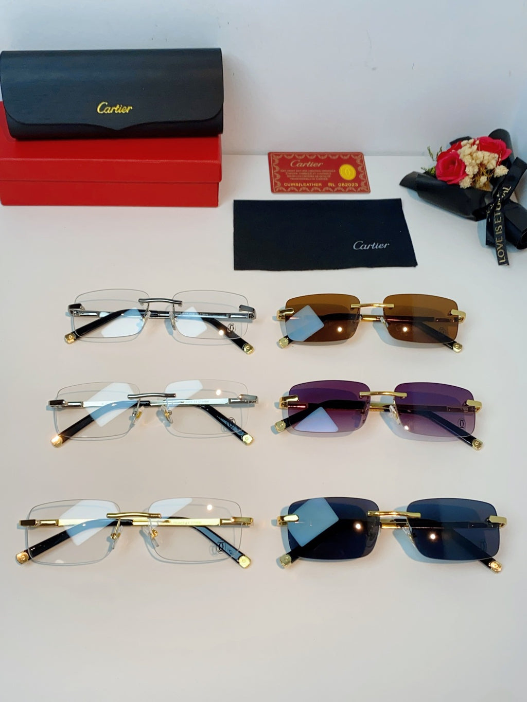 Cartier Lightweight Rimless Brown Lens Sunglasses for Men & Women - 465915 - detail image 12