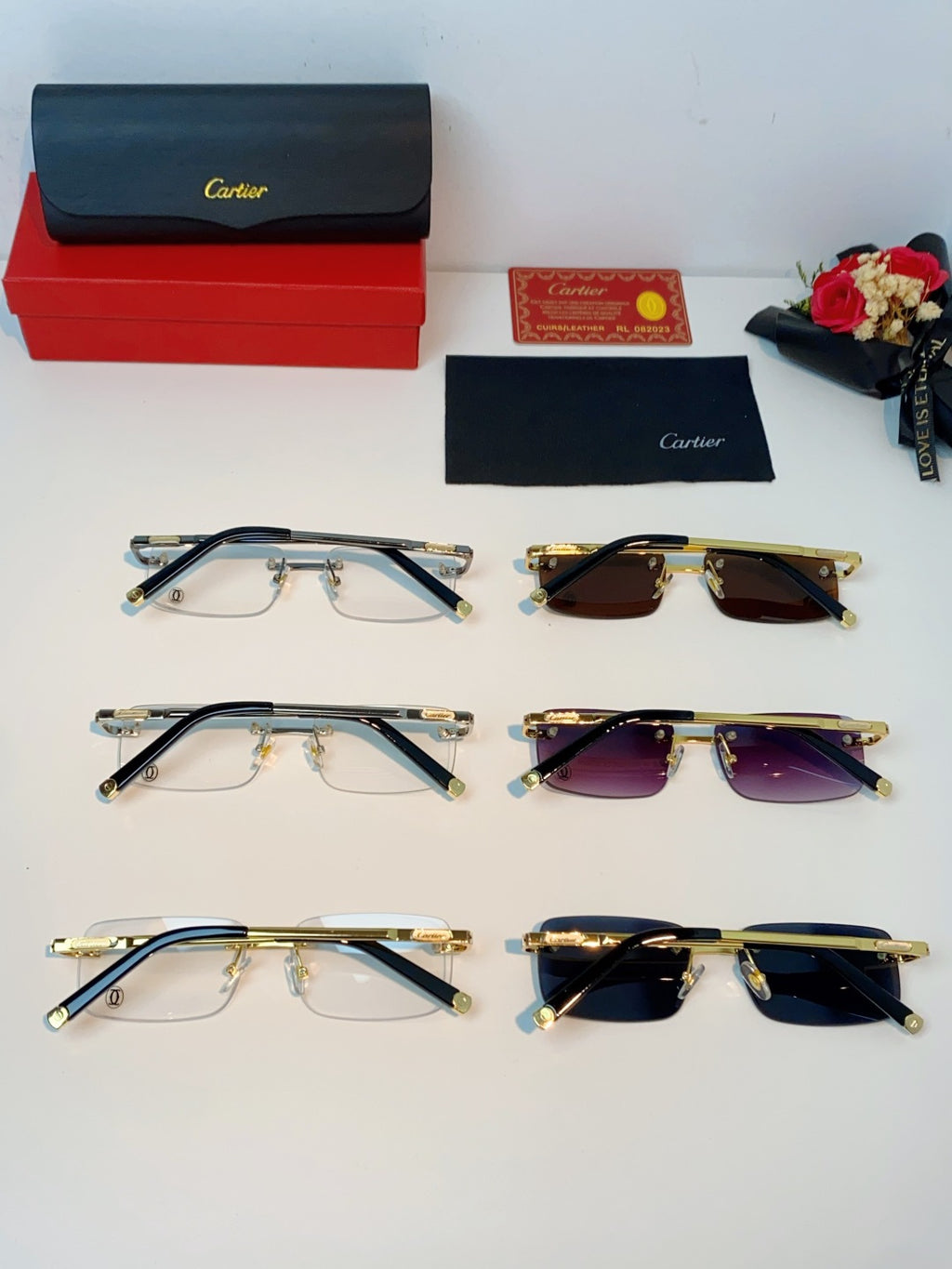 Cartier Lightweight Rimless Brown Lens Sunglasses for Men & Women - 465915 - detail image 11