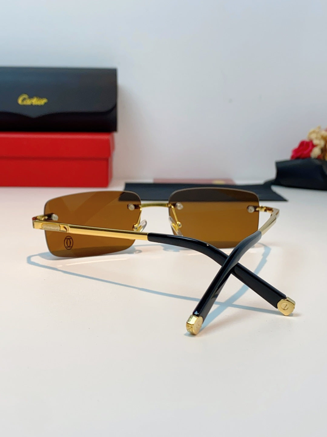 Cartier Lightweight Rimless Brown Lens Sunglasses for Men & Women - 465915 - detail image 3