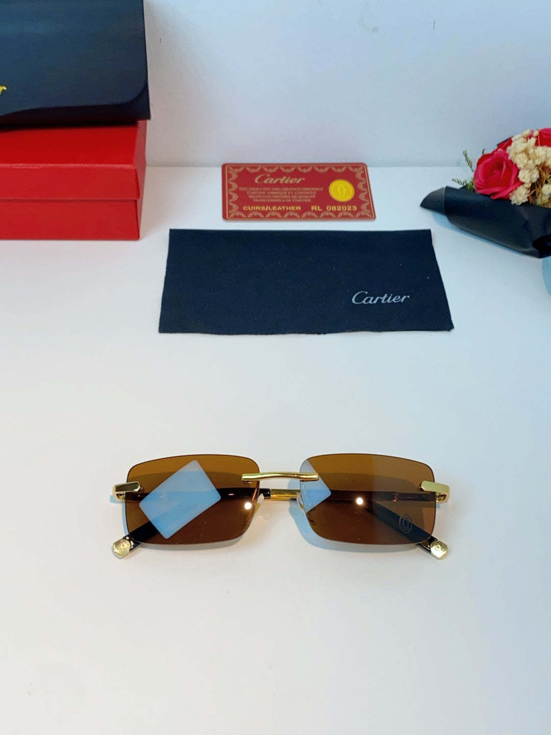 Cartier Lightweight Rimless Brown Lens Sunglasses for Men & Women - 465915 - detail image 9